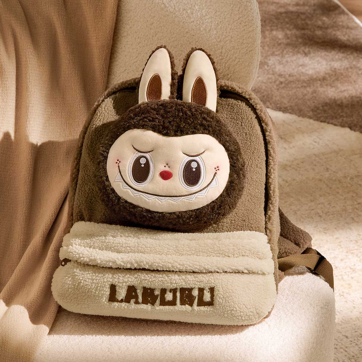 LABUBU Classic Bag Series-LABUBU Berber Fleece Backpack (Brown)