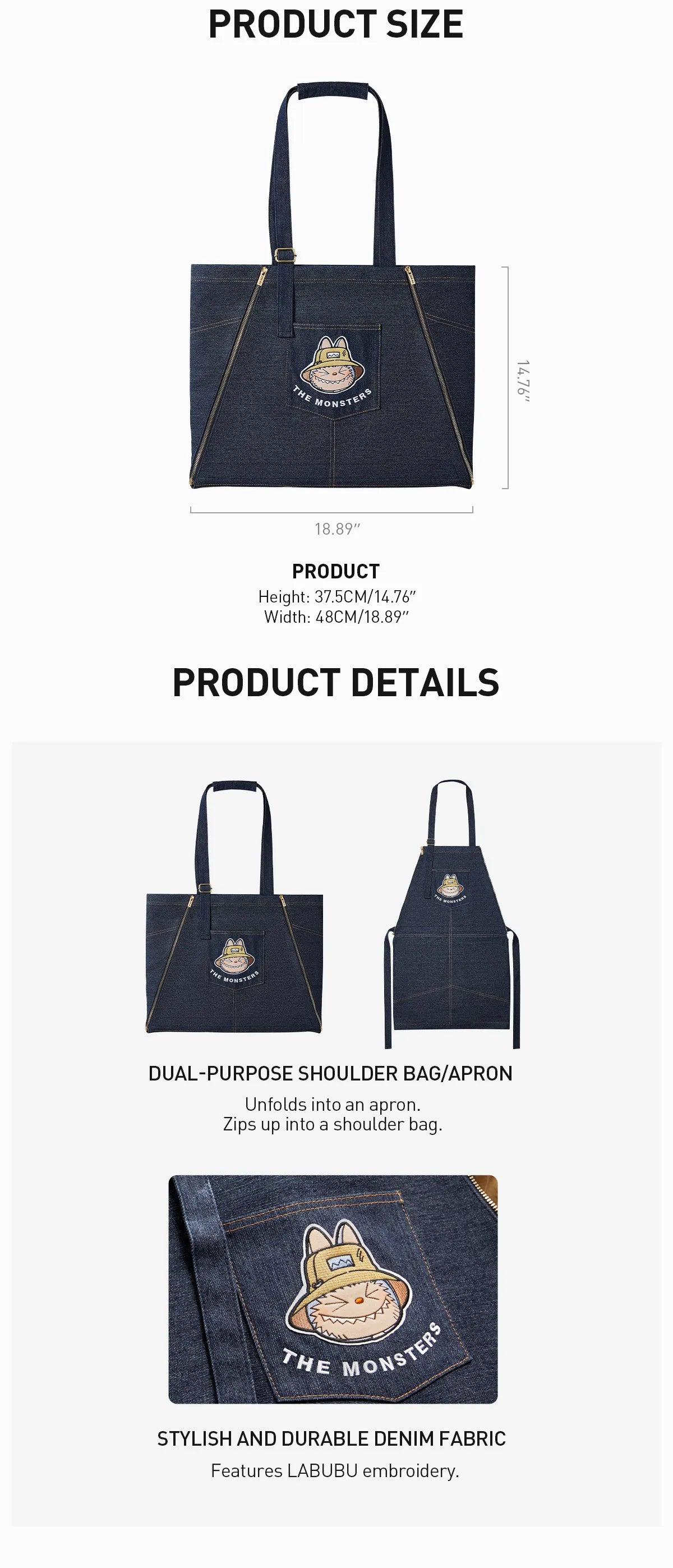 LABUBU THE MONSTERS Labubu FALL IN WILD SERIES-Denim Apron Bag