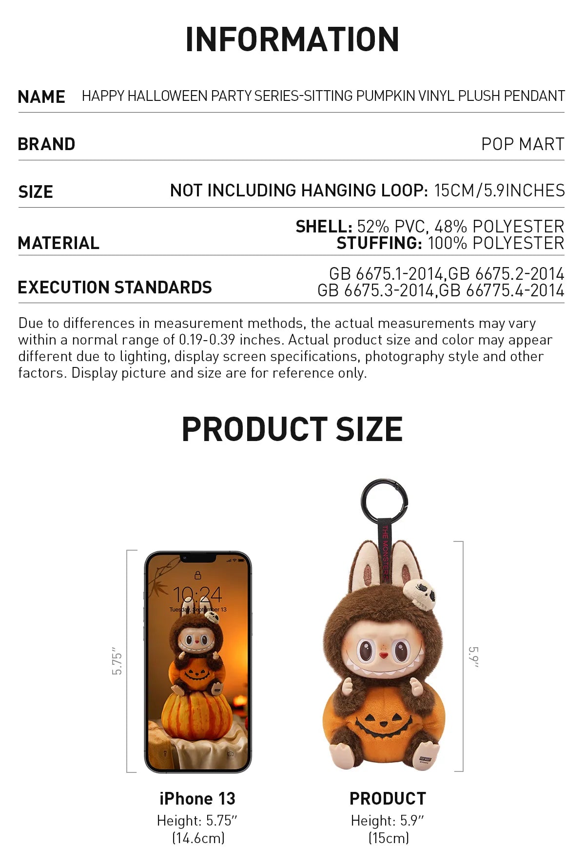 THE MONSTERS Labubu Happy Halloween Party Series-Sitting Pumpkin Vinyl Plush Pendant